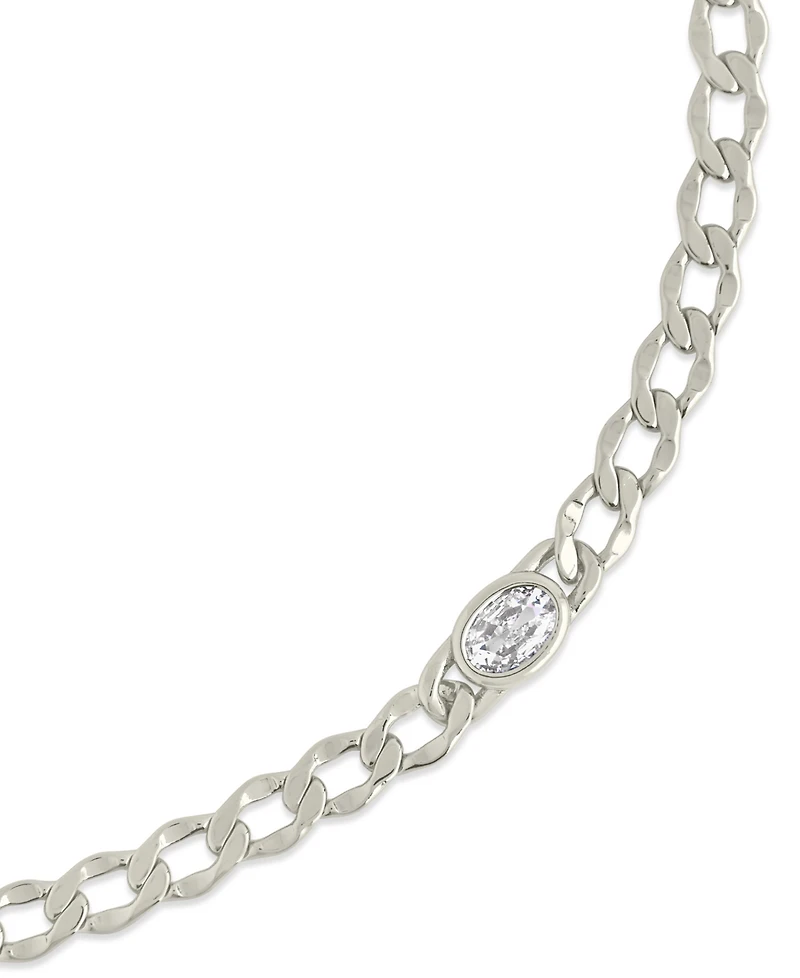Sterling Forever Rebel Station Cubic Zirconia Curb Chain Bracelet