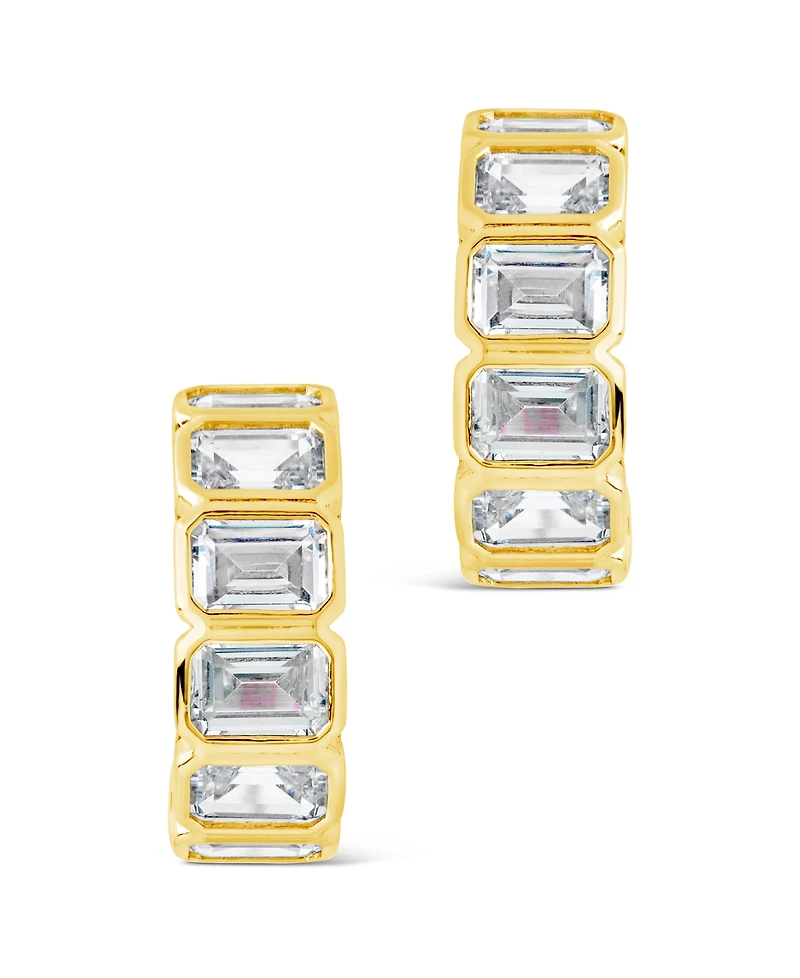 Sterling Forever Nyssa Bezel Cubic Zirconia Station Hoop Earrings