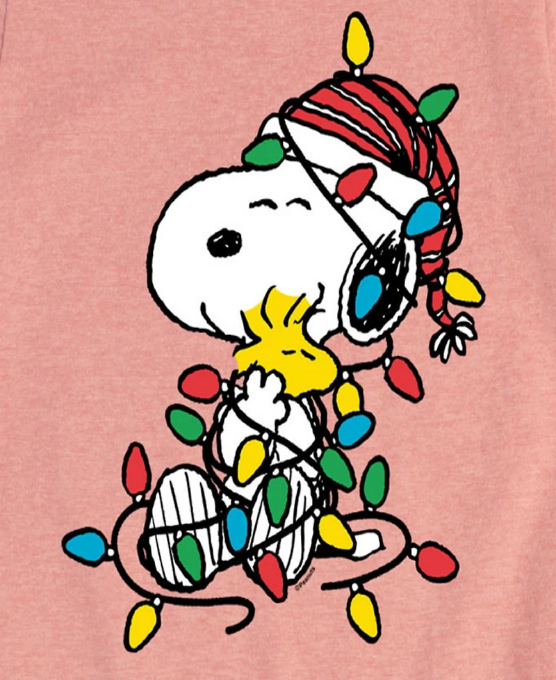 Peanuts Big Girls Snoopy Christmas Lights Graphic Short Sleeve Tee