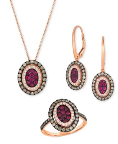 Le Vian Chocolatier Passion Ruby Diamond Halo Cluster Oval Statement Ring Earrings Pendant Necklace Collection In 14k Rose Gold