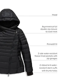 Tumi Women's Asymmetrical Zip Cowl Neck Quilted Midweight Puffer Coat with Prima Loft Fill