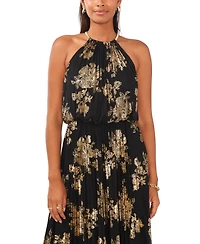 Msk Metallic-Print Pleated Blouson Gown