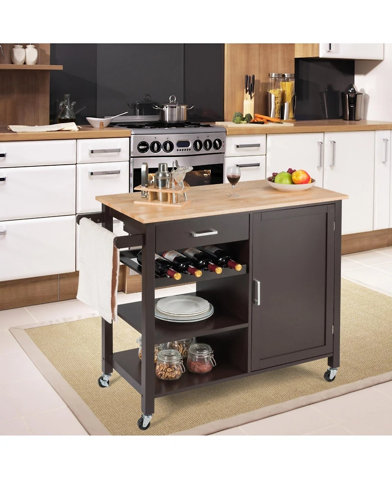 Gouun Kitchen Island Cart Rolling Serving Cart Wood Trolley