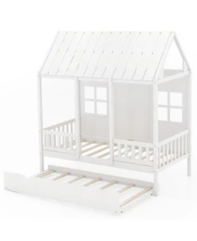 Twin Size Bed Frame House Bed with Trundle 82 Inch Tall Roof