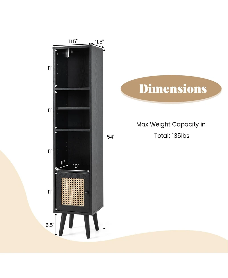 Gouun 4 Tiers Rattan Storage Cabinet with Slim Design