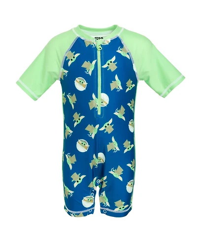 The Mandalorian Toddler Boys Star Wars Yoda Half Zip Up One Piece Bathing Suit