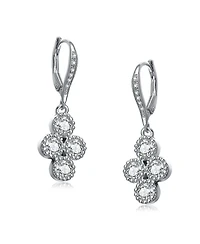 Sterling Silver White Gold Plated with Clear Cubic Zirconia Dangling Earrings