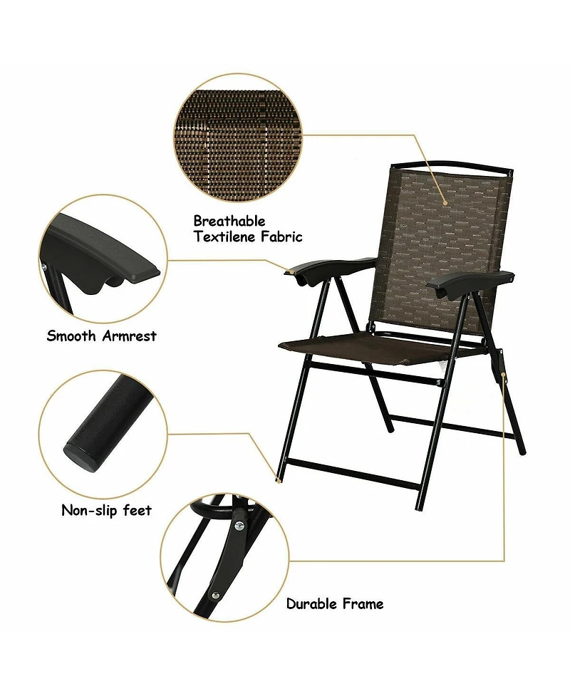 Gouun 2 Pieces Folding Sling Chairs with Smooth Armrests and Adjustable Back for Patio