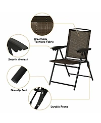 Gouun 2 Pieces Folding Sling Chairs with Smooth Armrests and Adjustable Back for Patio