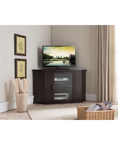47-Inch Walnut Wood Corner Tv Stand Entertainment Center With Cabinets Storage Shelves