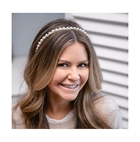 Thin Embellished Headband - White Pearl