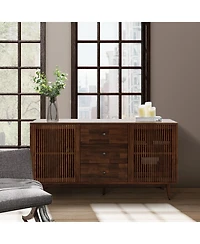 Hulala Home Crrillus Mid-century 58'' Wide 3 Drawer Sideboard with Slatted Doors