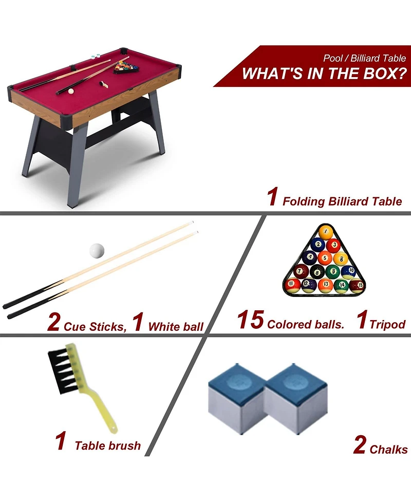 Sugift 4 Ft Pool Table, Portable Billiard Table with 2 Cue Sticks, Full Set of Balls, Triangle, Chalk, Brush