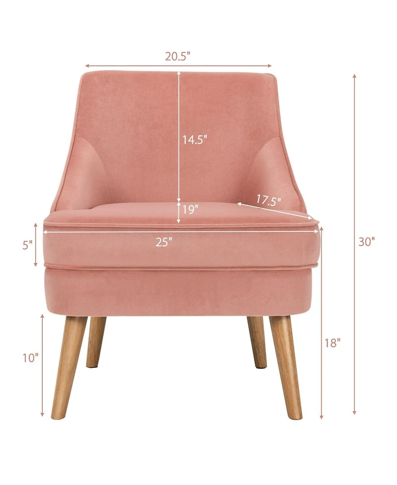 Gouun Mid Century Velvet Accent Chair with Rubber Wood Legs for Bedroom