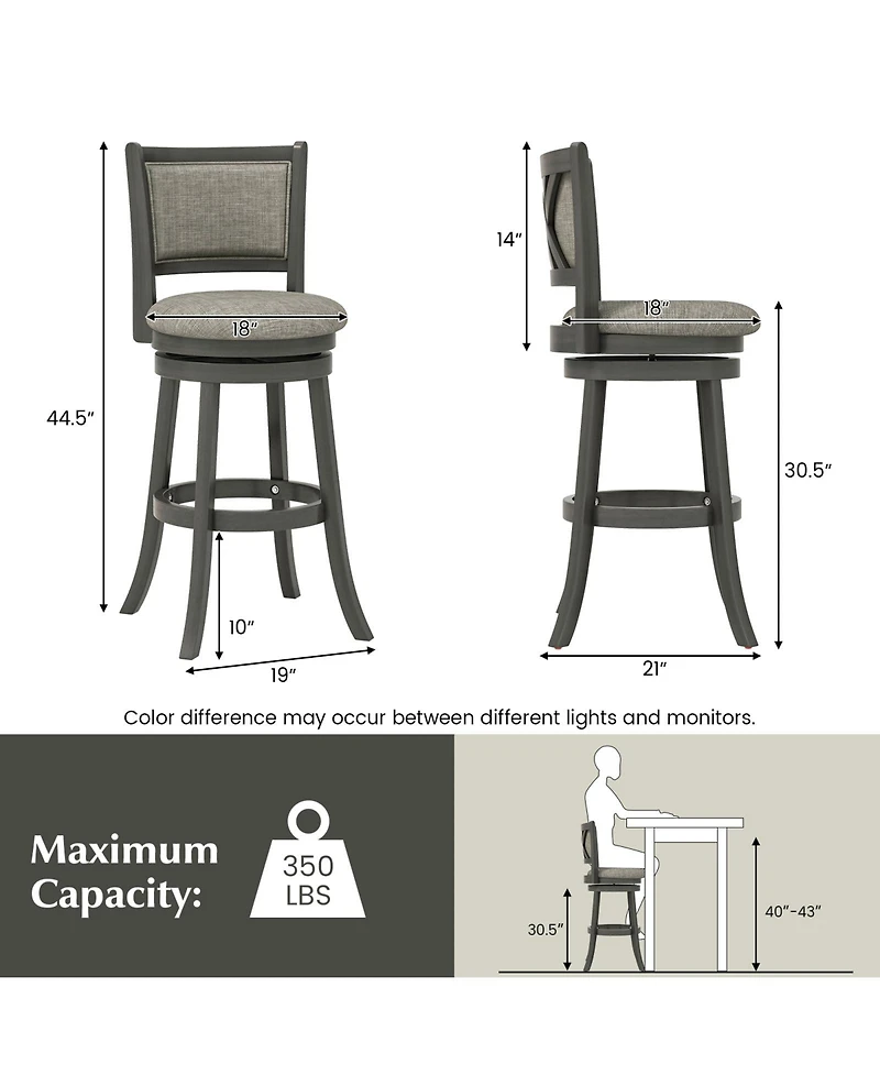 Gouun Swivel Bar Stools Set of 2 with Soft-padded Back and Seat-l