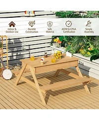 Gouun 3-in-1 Kids Picnic Table Wooden Outdoor Water Sand Table with Play Boxes