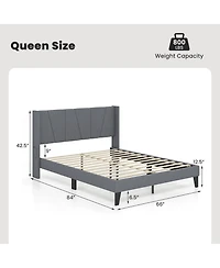 Gouun Queen Size Bed Frame with Wingback Headboard and Wood Slat Support-Queen Size