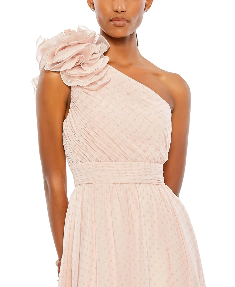Women's Polka Dot Ruffled One Shoulder Gown