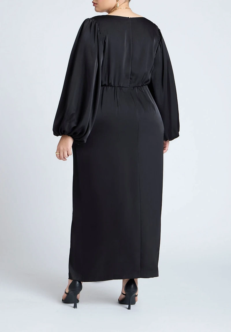 Eloquii Women's Satin Puff Sleeve Pleated Dress