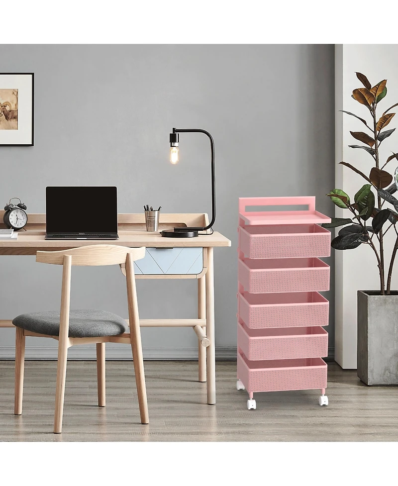 4-tier Rotating Storage Trolley, Movable Organizer with Wheels for Office, Living Room, Kitchen