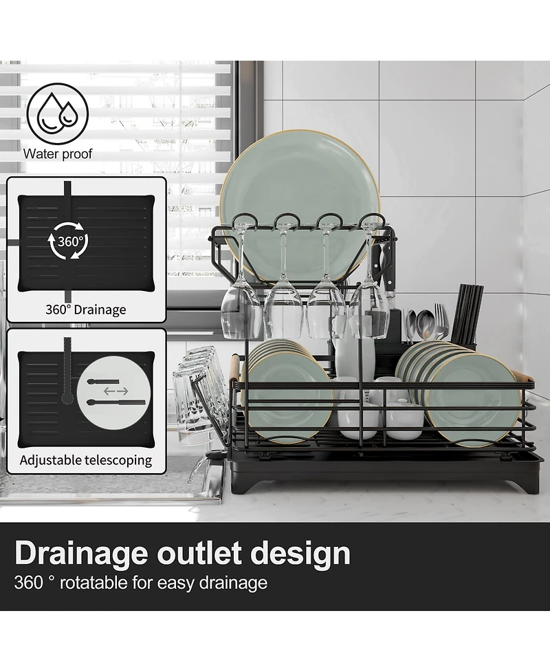 Mega Casa Double-layer Bamboo Dish Rack For Home Kitchen