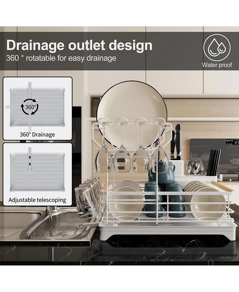 Mega Casa Double-layer Bamboo Dish Rack For Home Kitchen