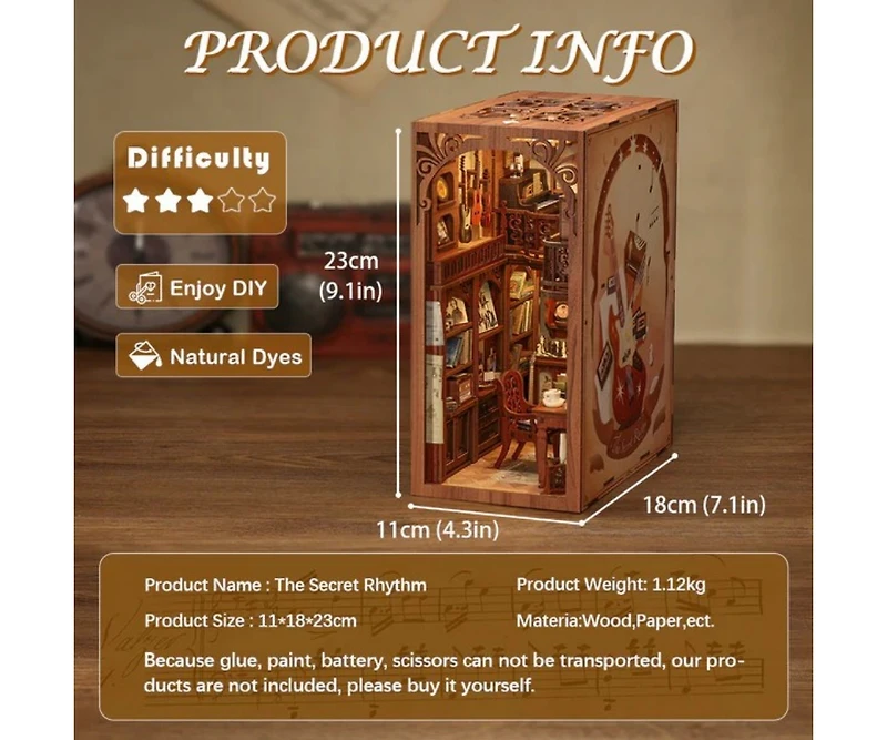 Cutebee Diy Book Nook Kit, Bookshelf Insert Decor Diy Miniature Music House Dollhouse Kit for Adults and Teens, Booknook Model Build Creativity Gift K