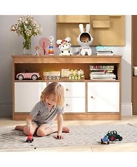 Kids Toy Storage Organizer Wooden Children Bookshelf Chest with Open Shelf
