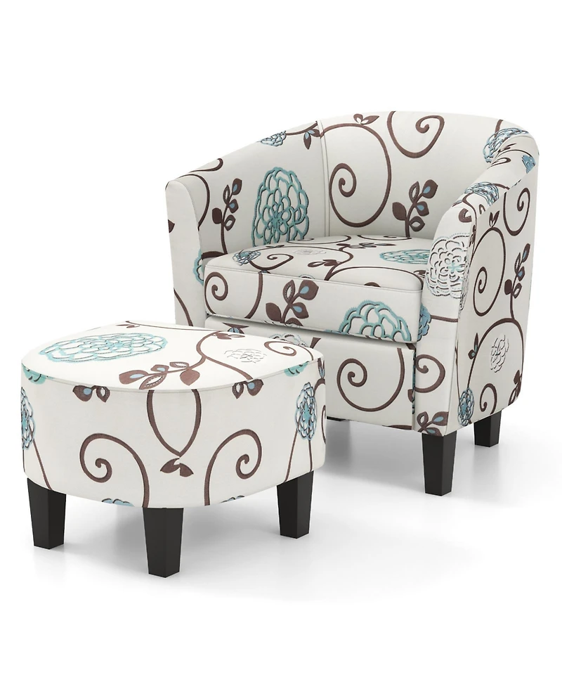 Gouun Modern Accent Tub Chair and Ottoman Set with Fabric Upholstered