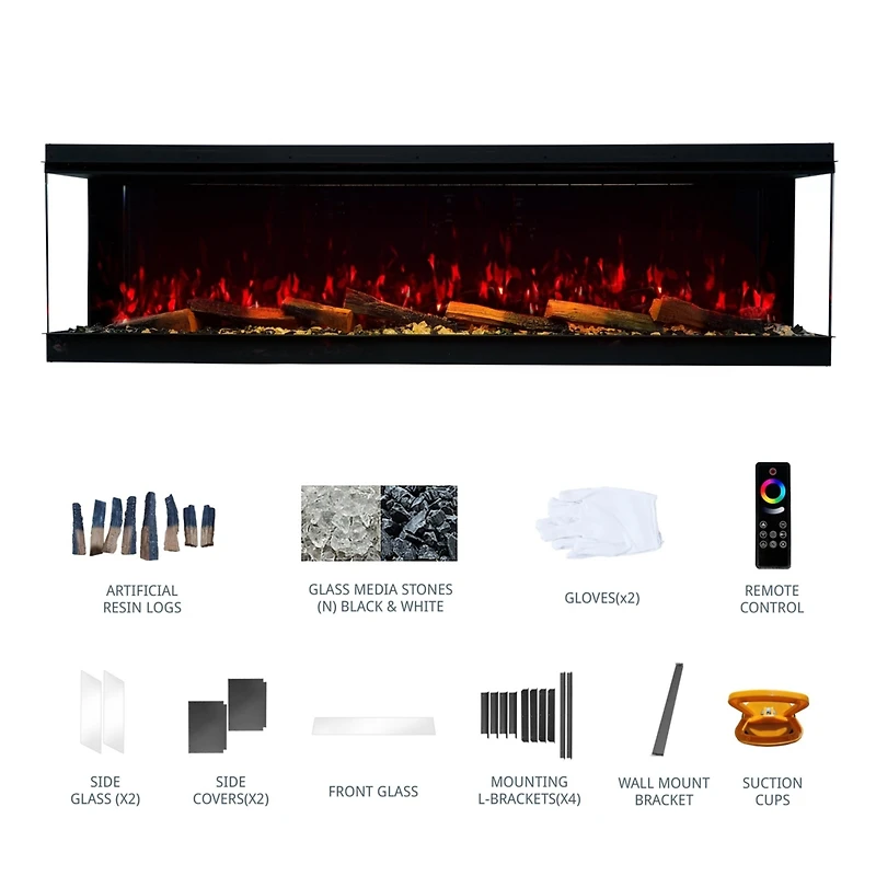 Mondawe 70"Tv Stand with 36"Electric Fireplace With Remote Control and Metal Feet/Side Cabinet,White