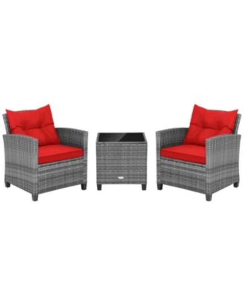Gouun 3 Pieces Outdoor Wicker Conversation Set With Tempered Glass Tabletop