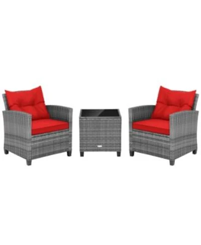 Gouun 3 Pieces Outdoor Wicker Conversation Set With Tempered Glass Tabletop