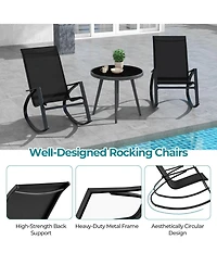 Gouun 2 Pieces Patio Rocking Chairs Outdoor Sling Fabric Rockers with Ergonomic Backrest and Seat