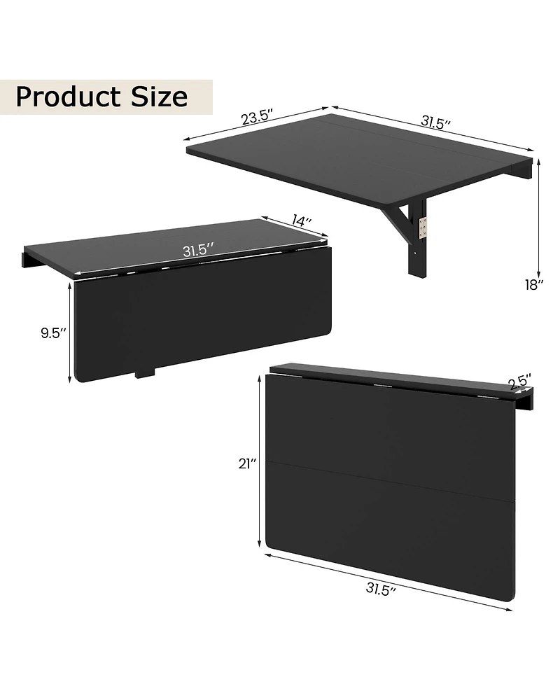 Gouun 31.5 x 23.5 Inch Wall Mounted Folding Table for Small Spaces