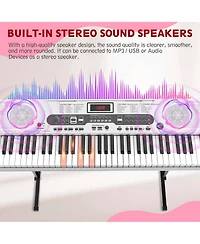 Sugift White 61 Keys Keyboard Piano, Electric Digital Piano Set with Stand, Bench, Headphones, Built-in Speakers