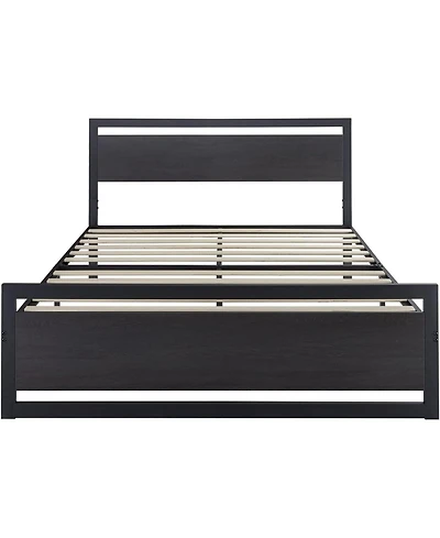 Industrial Metal Platform Bed – Wood Headboard and Footboard with Slat Support