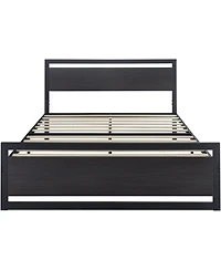 Industrial Metal Platform Bed – Wood Headboard and Footboard with Slat Support