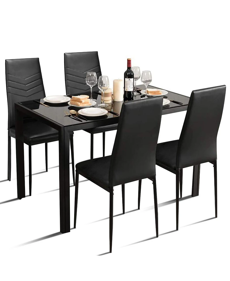 Gouun 5 Piece Kitchen Dining Set with Glass Metal Table and 4 Chairs