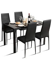 Gouun 5 Piece Kitchen Dining Set with Glass Metal Table and 4 Chairs