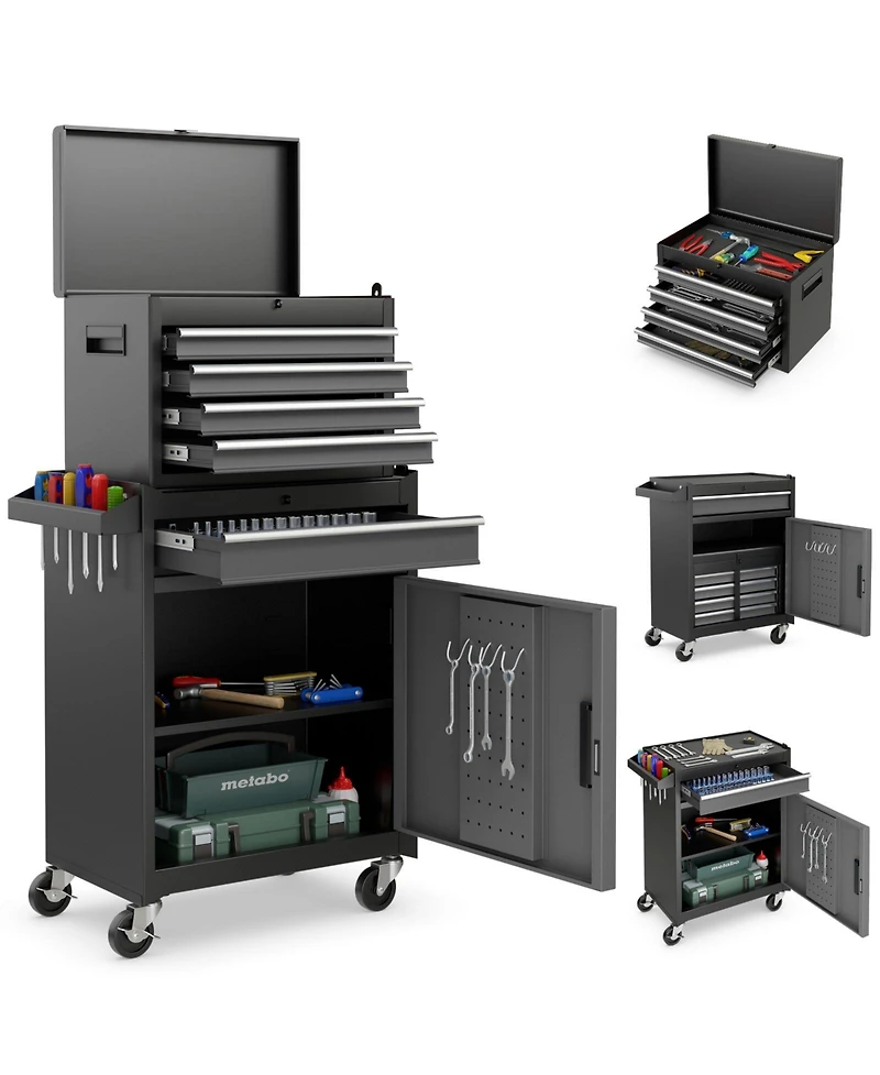 Gouun 2-in-1 Rolling Tool Chest with 5 Sliding Lockable Drawers