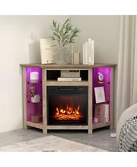 Gouun Fireplace Corner Tv Stand with Led Lights, Smart App Control, and Adjustable Shelves for 50-Inch Tv