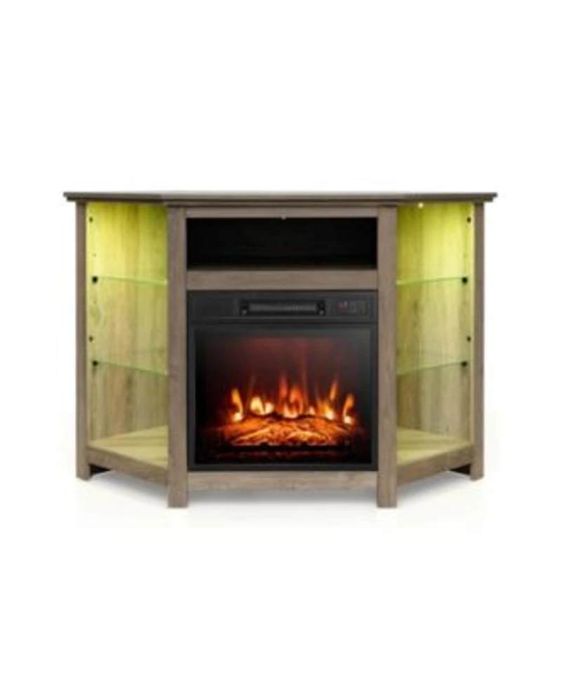 Gouun Fireplace Corner Tv Stand With Led Lights Smart App Control For 50 Inches Tv