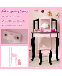 Gouun Kid Vanity Set with Tri-Folding Mirror and Leopard Print