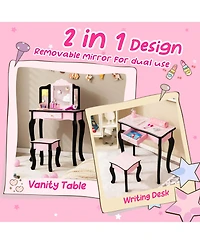 Gouun Kid Vanity Set with Tri-Folding Mirror and Leopard Print