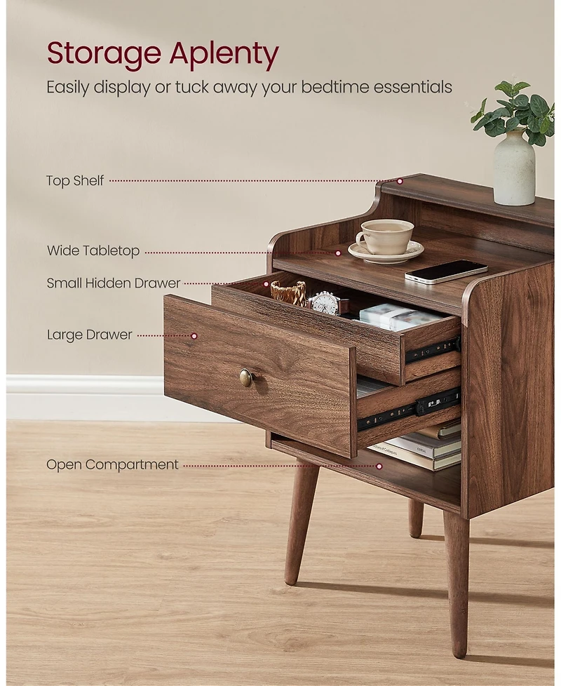 Set of 2 Nightstands with Hidden Drawers for Bedroom Storage and Bedside Use