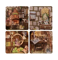 Cutebee Diy Book Nook Kit with Dust Cover Led Light Booknook Diy Miniature House Dollhouse Kit Bookshelf Decor Alley Model Gifts (Elves Paradise