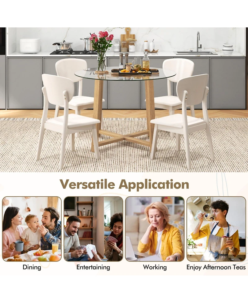 Gouun 42 Inches Round Glass Dining Table with Tempered Glass Tabletop and Rubber Wood Legs