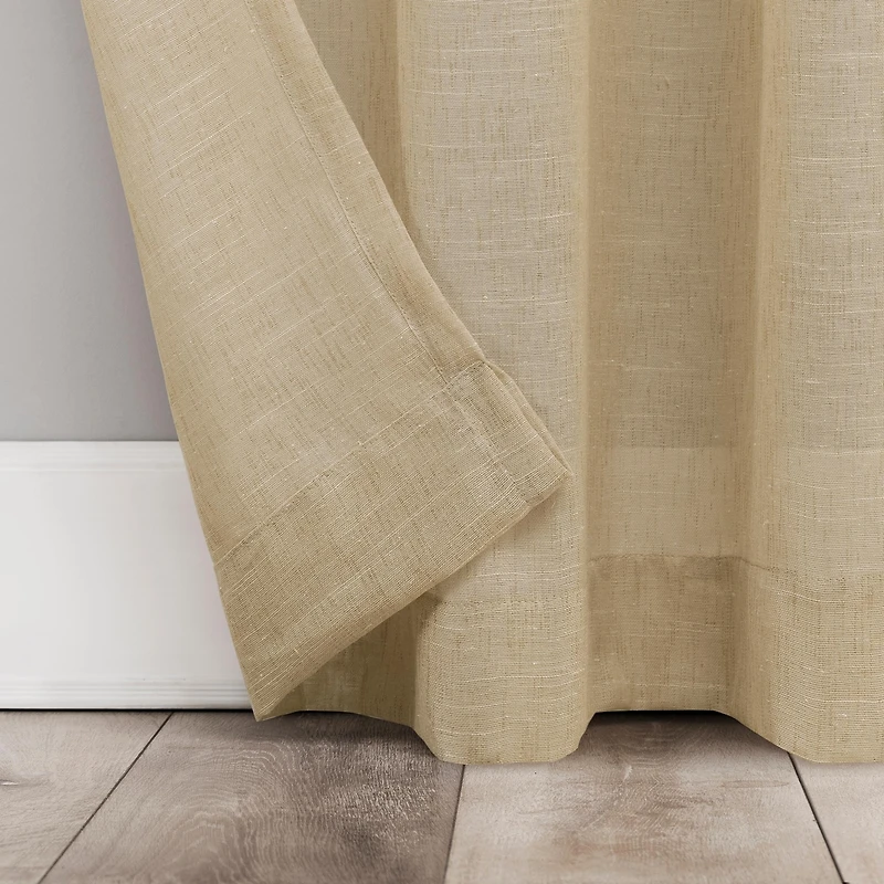 Slub Textured Linen Blend Black Grommet Top Curtain