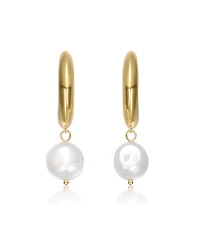 Sterling Silver 14K Gold Plated with Freshwater Pearl Dangle Earrings