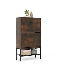 Gouun Industrial Shoe Storage Cabinet with 2 Flip Drawers and 1 Bottom Metal Shelf